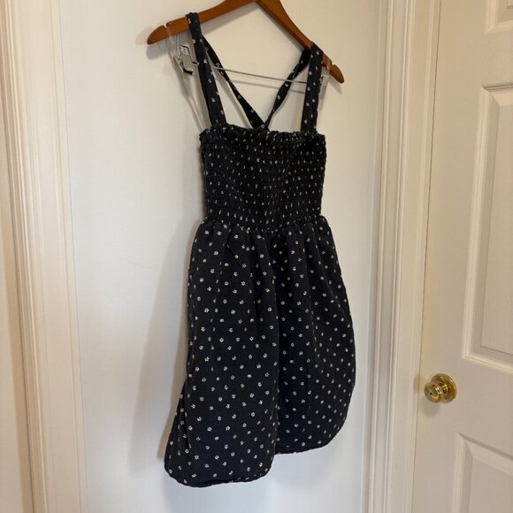 American Eagle Black with White Flowers Linen Blend Sleeveless Tank Summer Dress - Picture 3 of 10
